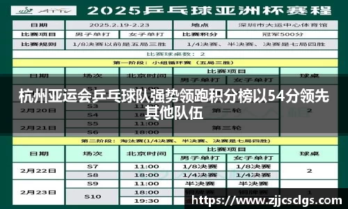 杭州亚运会乒乓球队强势领跑积分榜以54分领先其他队伍